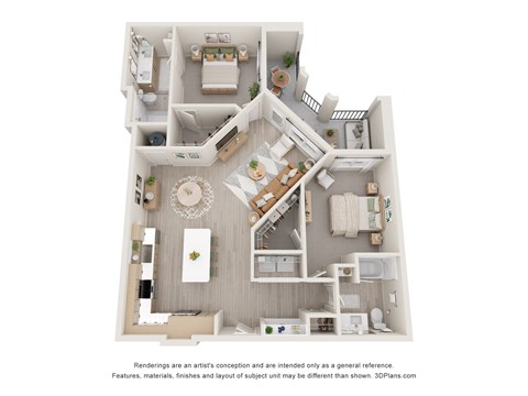 Floor plan for 2 beds, 2 baths, 1215 sqft
